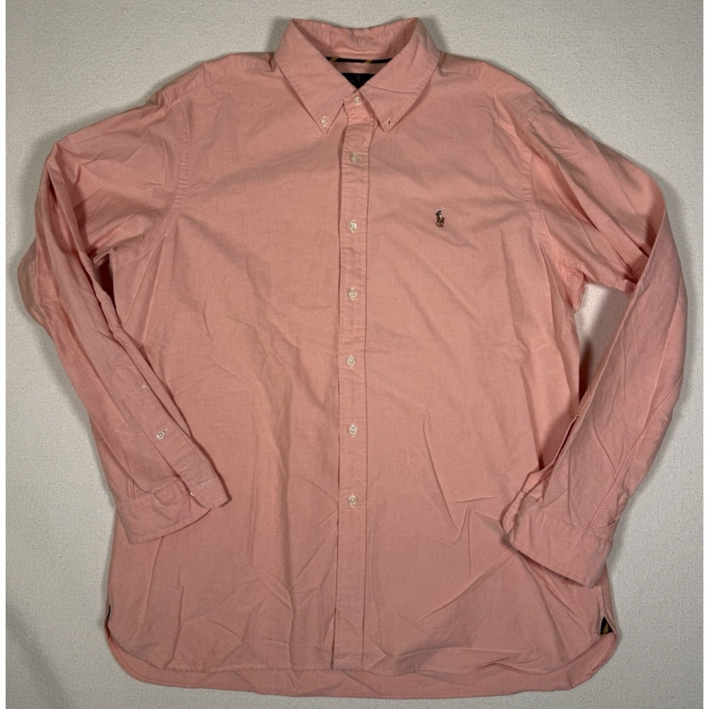 RALPH LAUREN Men's Sz XL Classic Fit Peach Short-Sleeve Button-Down Cotton Shirt